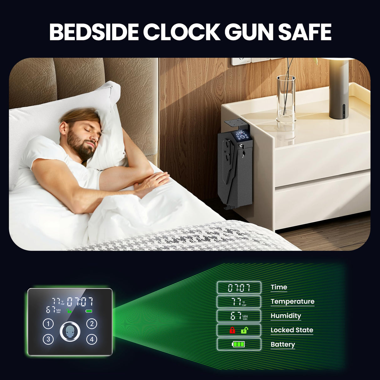 KornerBatl Quick Access Biometric Gun Safe for handgun, 2 in 1 Pistol Bedside Gun Safe, Mounted Drop Down Nightstand Pistol Safe with Fingerprint & Passcode & Key 3 Ways KornerBatl