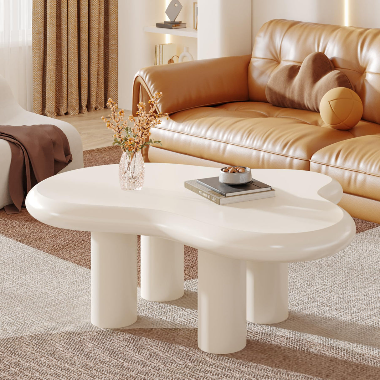 Tribesigns 39.4" Cloud Coffee Table, Cute Cream Coffee Table with 4 Solid Legs, Modern Carton Center Table for Living Room, Home Office, Funky Minimalist Tea Table (White) Tribesigns