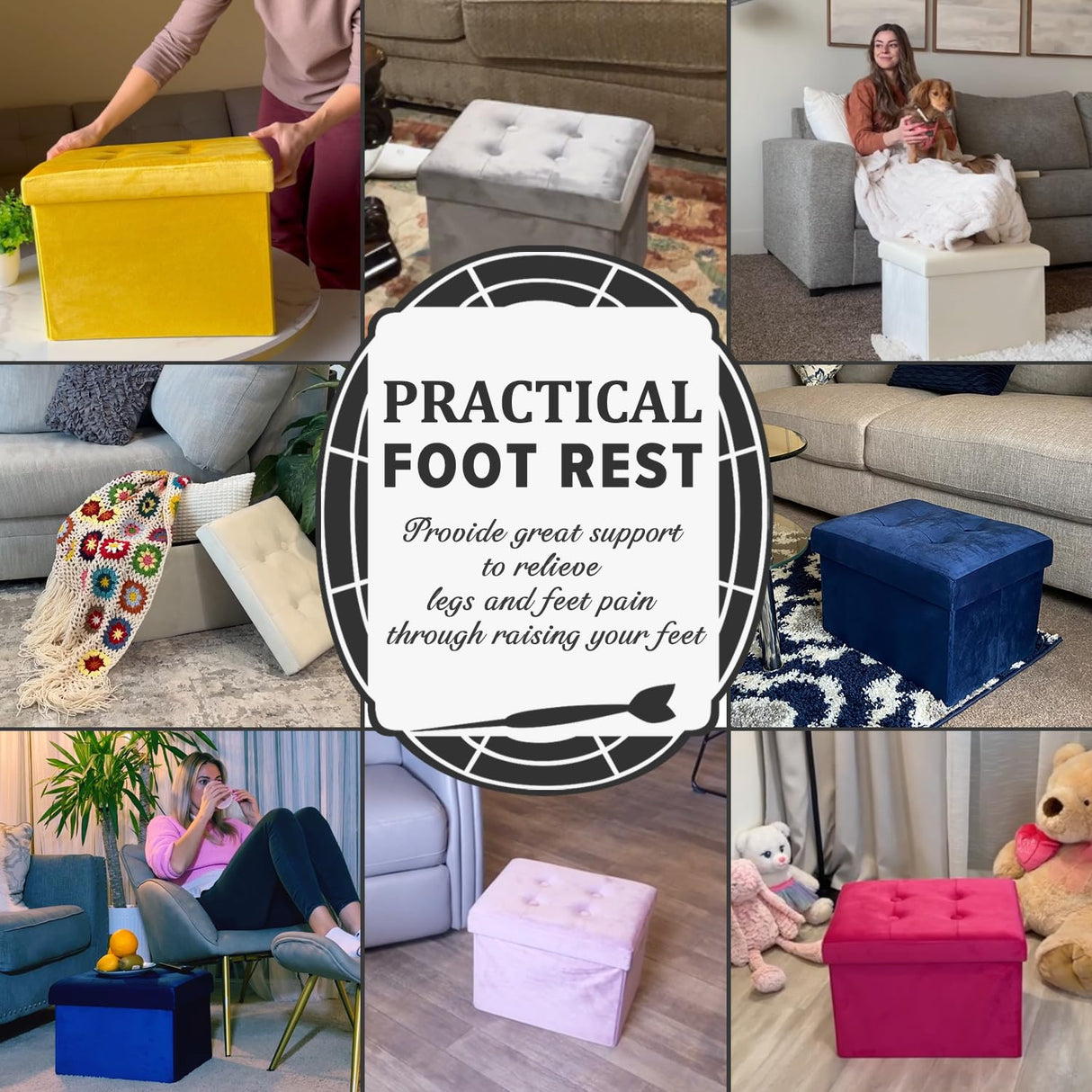 LINMAGCO Storage Ottoman Folding Foot Stool Velvet Ottoman Foot Rest with Padded Modern Ottoman with Storage for Living Room Puppy Step Stool 17x13x11in(White) LINMAGCO