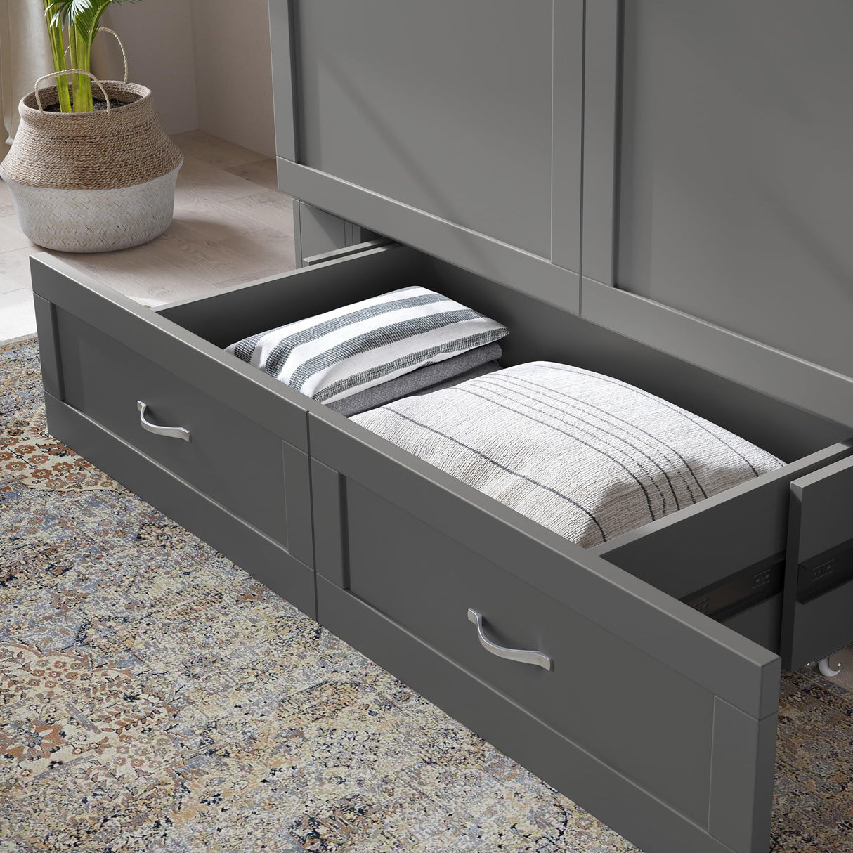 AFI Hamilton Full Murphy Bed Chest with Mattress, Storage, and Built-in Charger in Grey AFI