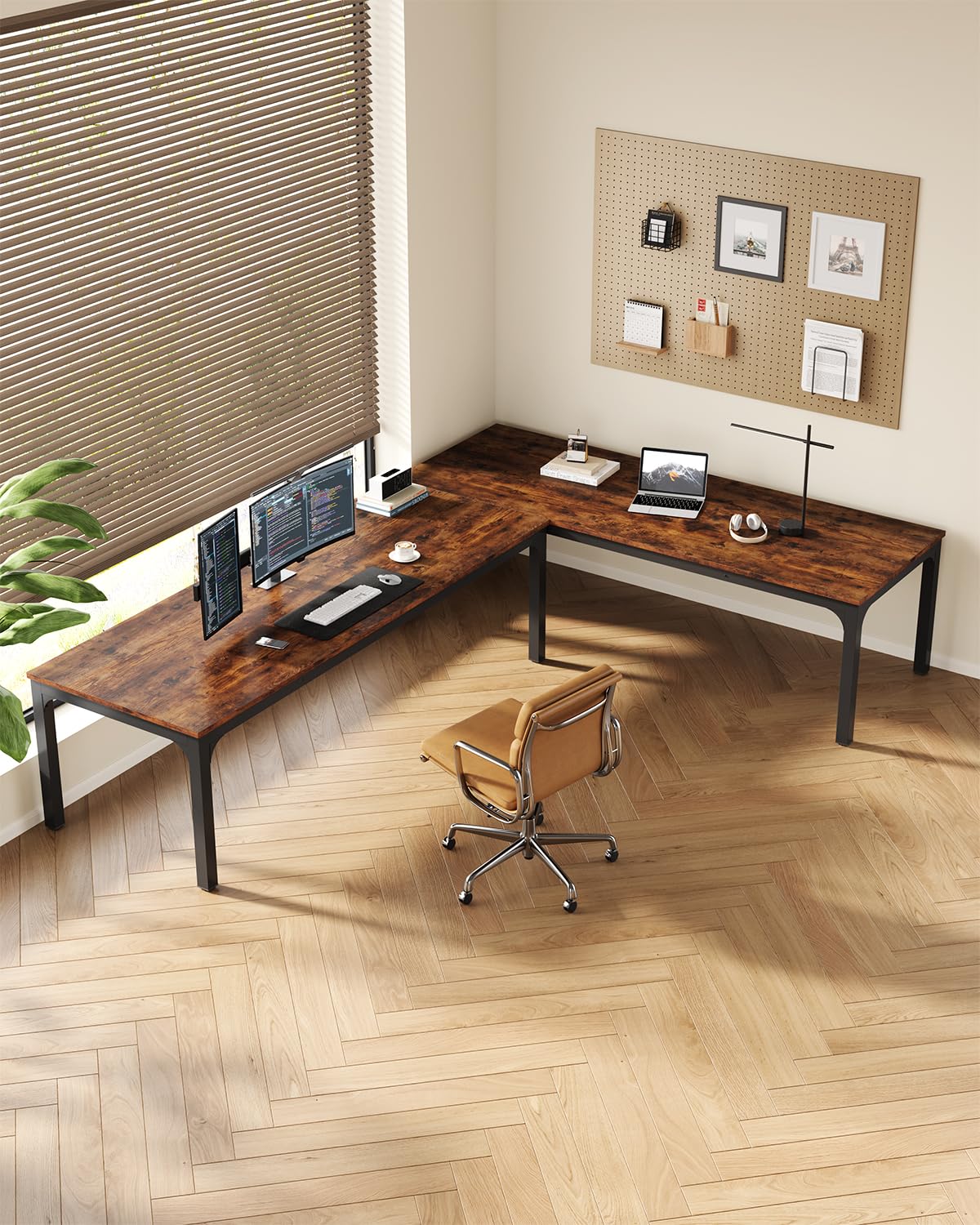 LITTLE TREE Two Person Desk, 78.7 Inches Extra Long Computer Desk, Wooden Large Office Desk with Strong Metal Legs, Double Desk for 2 People, Writing Table Study Desk for Home Office, Brown & Black LITTLE TREE