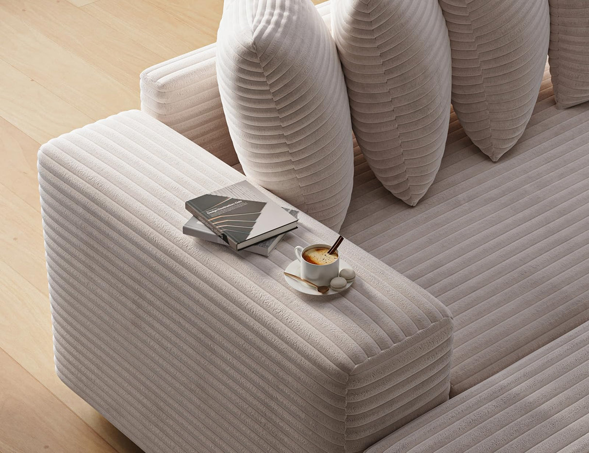 ohllob 110" Modular Sectional Sofa, L Shaped Couch with Chaise Lounge, Fluffy Corduroy Cloud Couch with Deep Seat for Living Room (Beige) ohllob