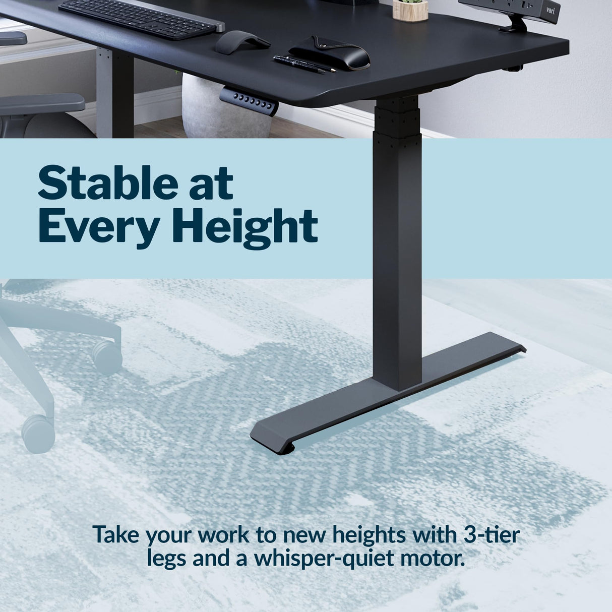 Vari ComfortEdge 48x30 Inches Black Standing Desk- Electric Adjustable Height Desk- Sloped Front Edge Ergonomic Gaming Table- Easy Assembly, Stable T-Style Legs- Varidesk- 2 Packages Vari