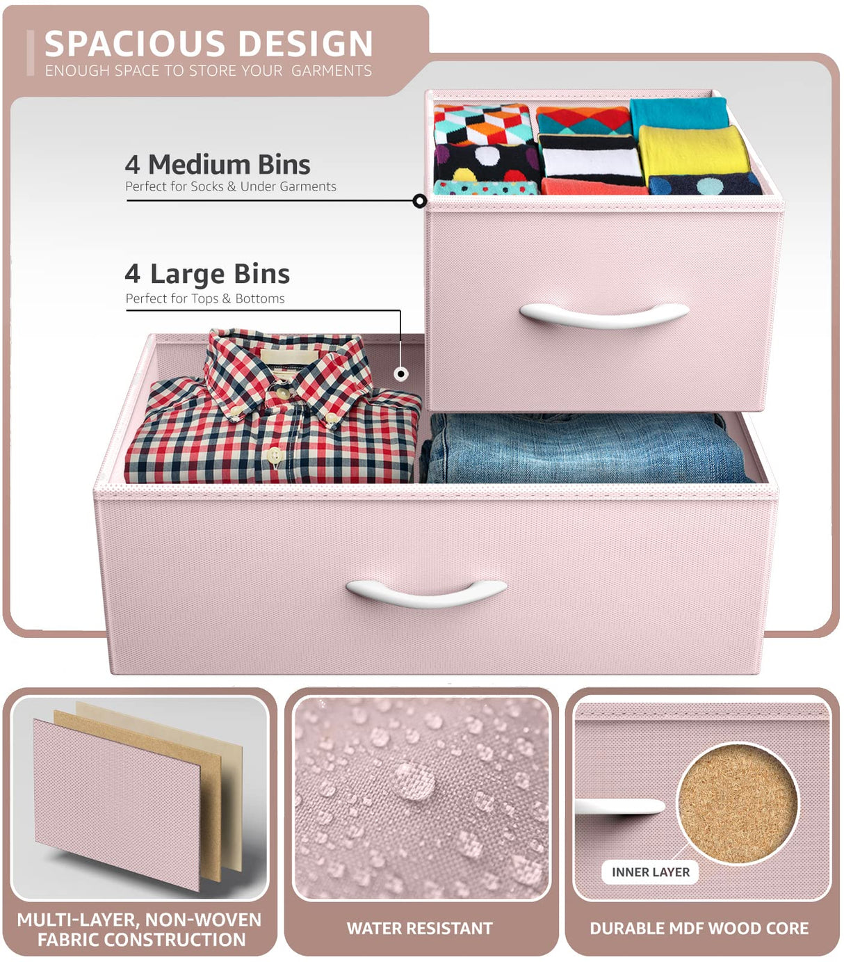 Sorbus Dresser with 8 Drawers - Furniture Storage Chest for Kid’s, Teens, Bedroom, Nursery, Playroom, Clothes, Toys - Steel Frame, Wood Top, Fabric Bins (Pink) Sorbus