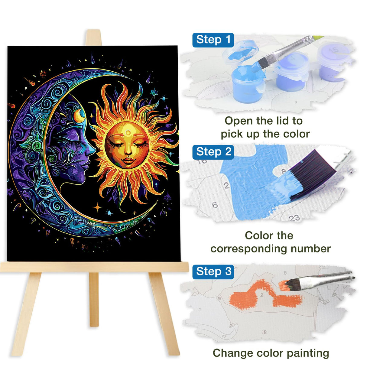 Lxmsja Moon Paint by Numbers Kit for Adults, Sun Acrylic Paint by Numbers for Adults Beginner, DIY Craft Supplies Oil Painting Kits for Home Wall Decor 16x20 inch (No Frame) Lxmsja