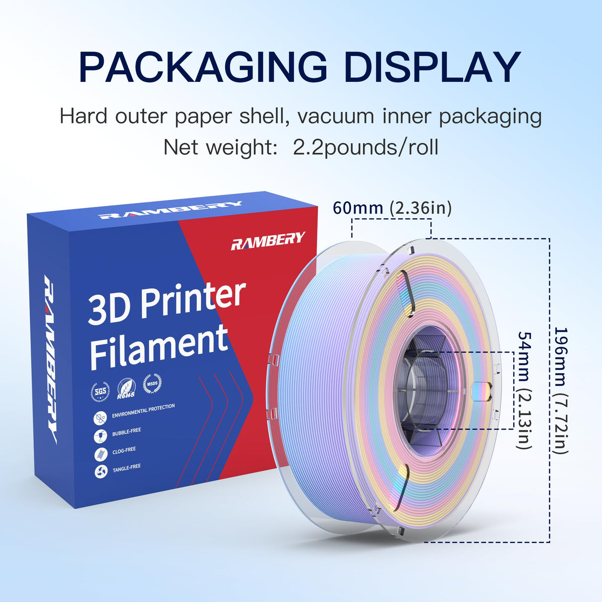 RAMBERY 3D Printer Filament Bundle Matte PLA Filament Fast Color Change Toughness Upgraded 3D Printing Filament, 1.75mm 1kg(2.2lb), Matte Rainbow Lollipop RAMBERY