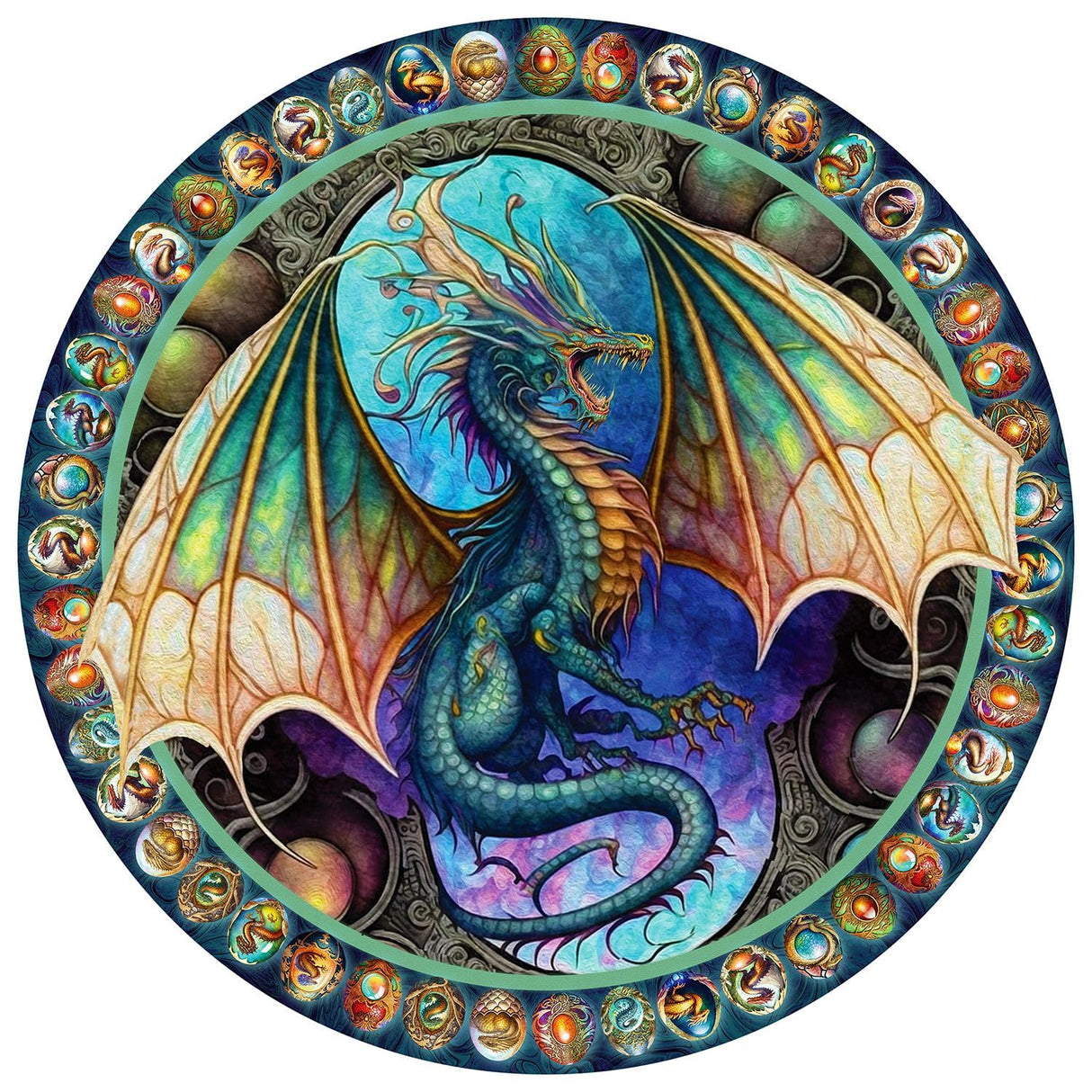Springbok's Dragon Heart 500 Piece Round Jigsaw Puzzle for Adults - Unique Cust Pieces with Spectacular Dragon Image - Made in USA Springbok