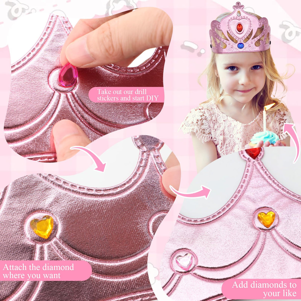 ZYNERY 29 Pcs Birthday Crowns for Kids Fabric Crafts with Stickers Bulk 4-14mm Rhinestones,Princess Tiaras DIY Crown Gifts for Girls Boys Role Rlay ZYNERY