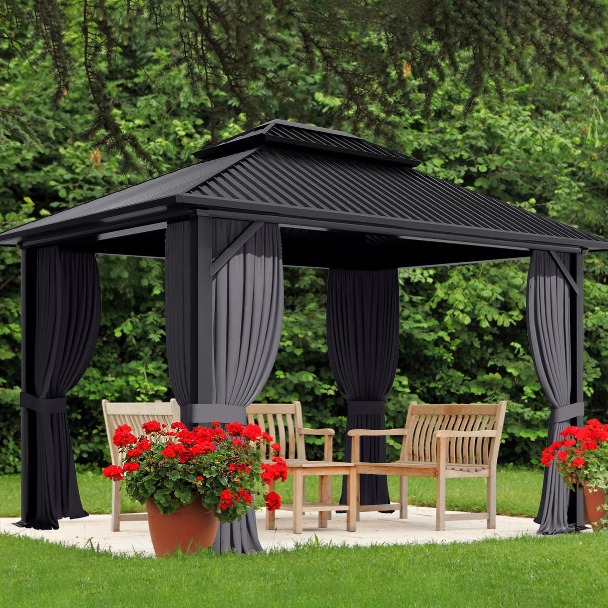 Aoodor 10' x 10' Gazebo Curtain Set Protecting Privacy Side Walls 4 Panels,Curtain Only (Grey) Aoodor