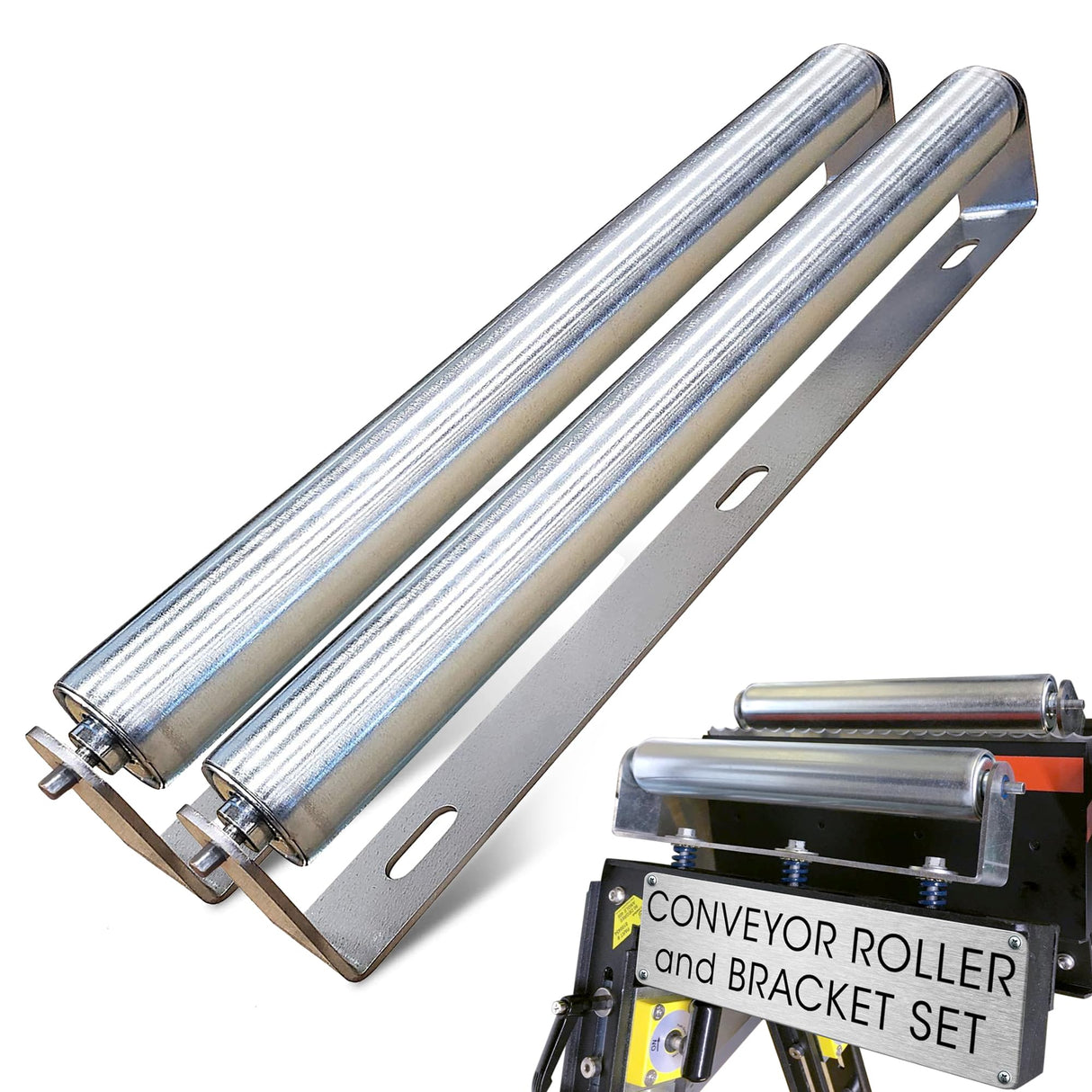 Ultimation Pack of 2 | 10" Long Roller & Bracket Set |1.5" Diameter | Galvanized Steel | Industrial Use | Easy Install | Reliable & Sturdy for Your Conveyor Needs | Can Be Used As Kayak Roller Loaders Ultimation