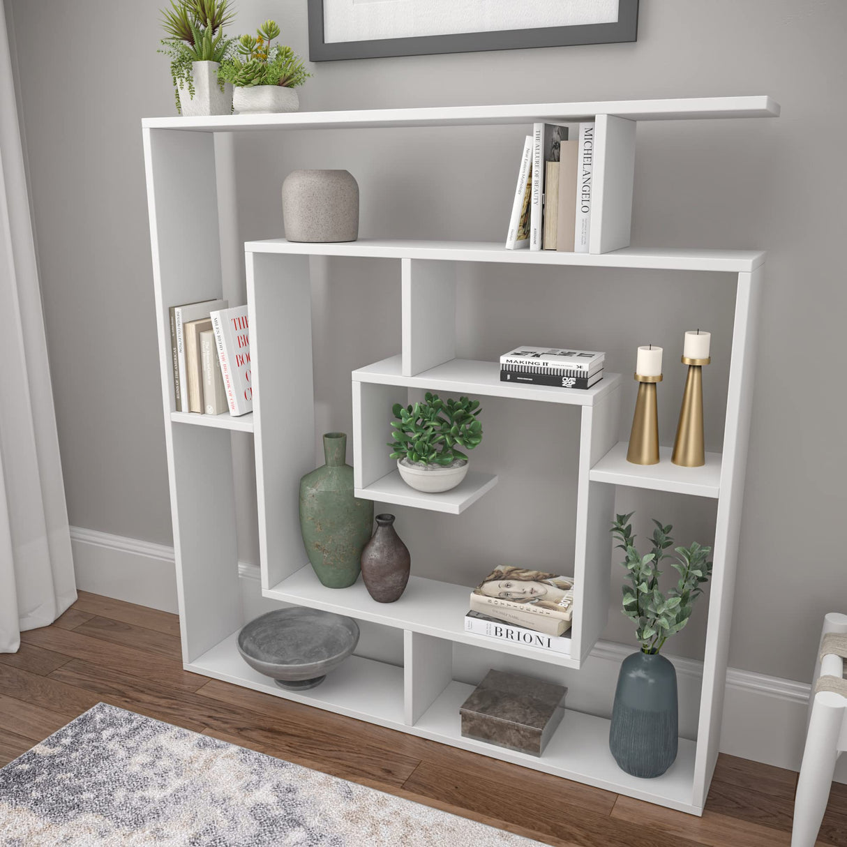 Ada Home Décor Briscoe Bookcase, 49'' x 51'' x 8.5'', White Ada Home Decor