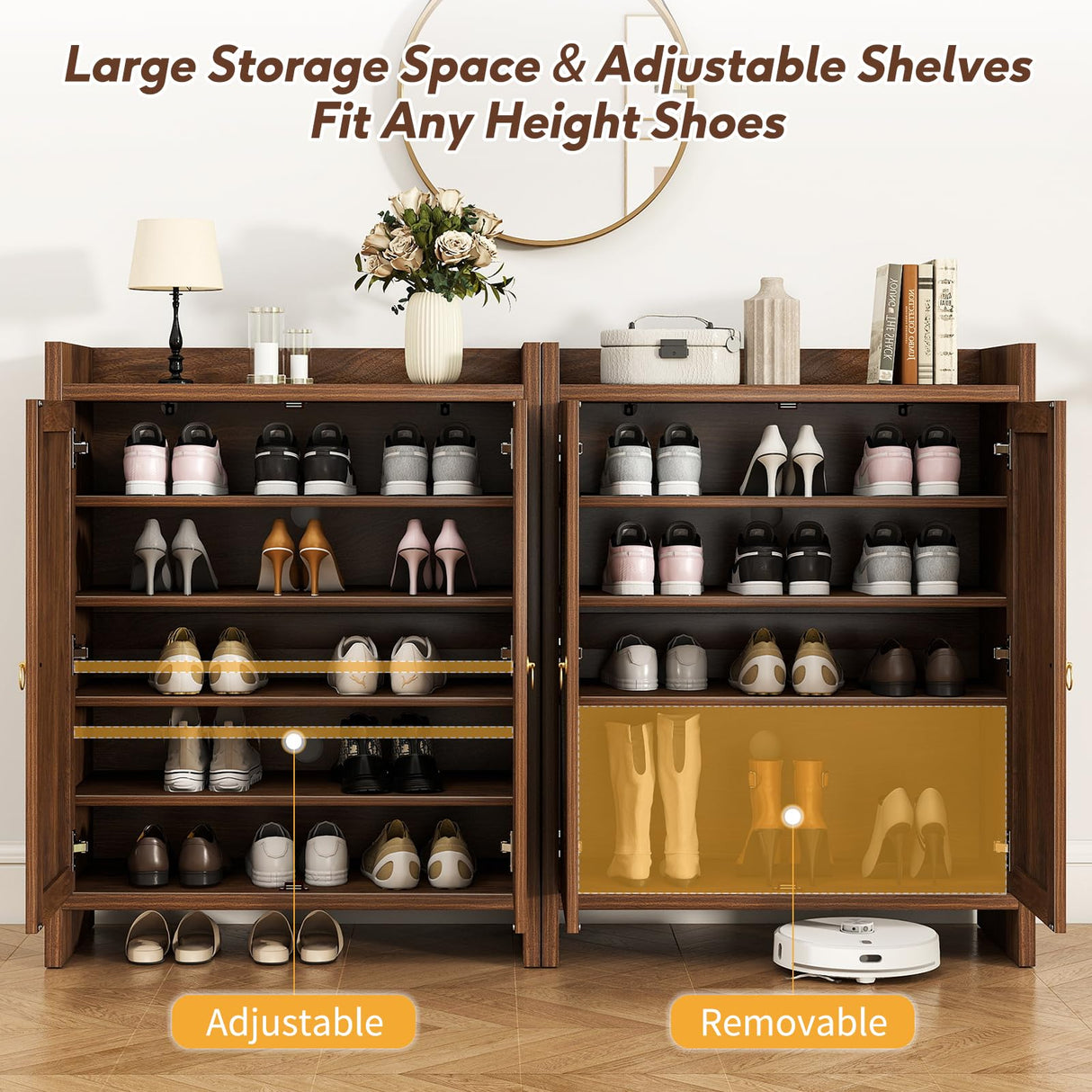 Curlaky Shoe Cabinet Storage for Entryway - Rattan Entry Way Shoe Storage Cabinet with Adjustable Shelves, Wood Shoe Organizer Cabinet, Accent Cabinet with Doors for Entrance Hallway Living Room Foyer Curlaky