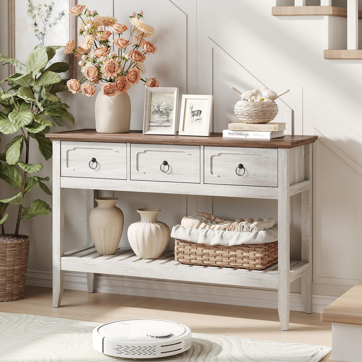 Maupvit Rustic Entryway Table with Large Storage Space, Farmhouse Feel Console Table for Entryway, Sturdy & Reliable Structure Sofa Table, Easy to Assemble Entry Table Maupvit