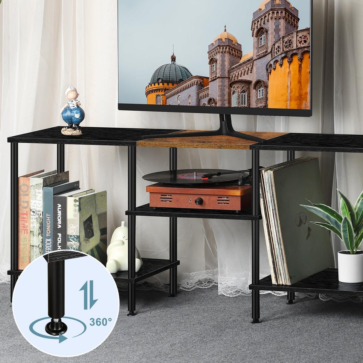 TV Stands for Living Room 50 inch TV Stand with Power Outlet Entertainment Center with Storage 3 Tier TV Console Table for 50 43 40 32 inch TV, Black Luplom