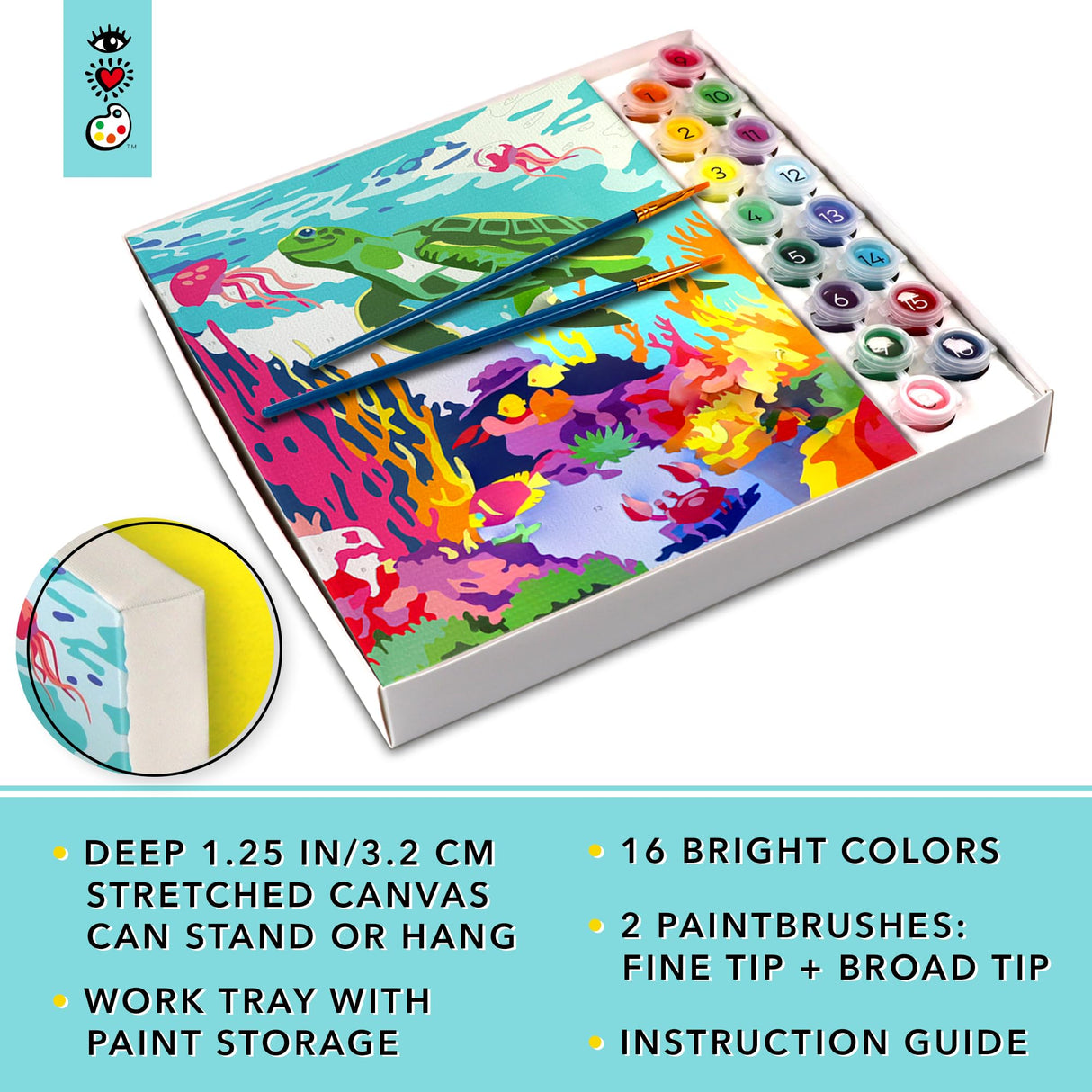 Bright Stripes Paint by Numbers Kit for Kids: Easy to Follow Paint by Numbers Canvas with Frame Kids Paint Kit (Amazing Ocean) Bright Stripes