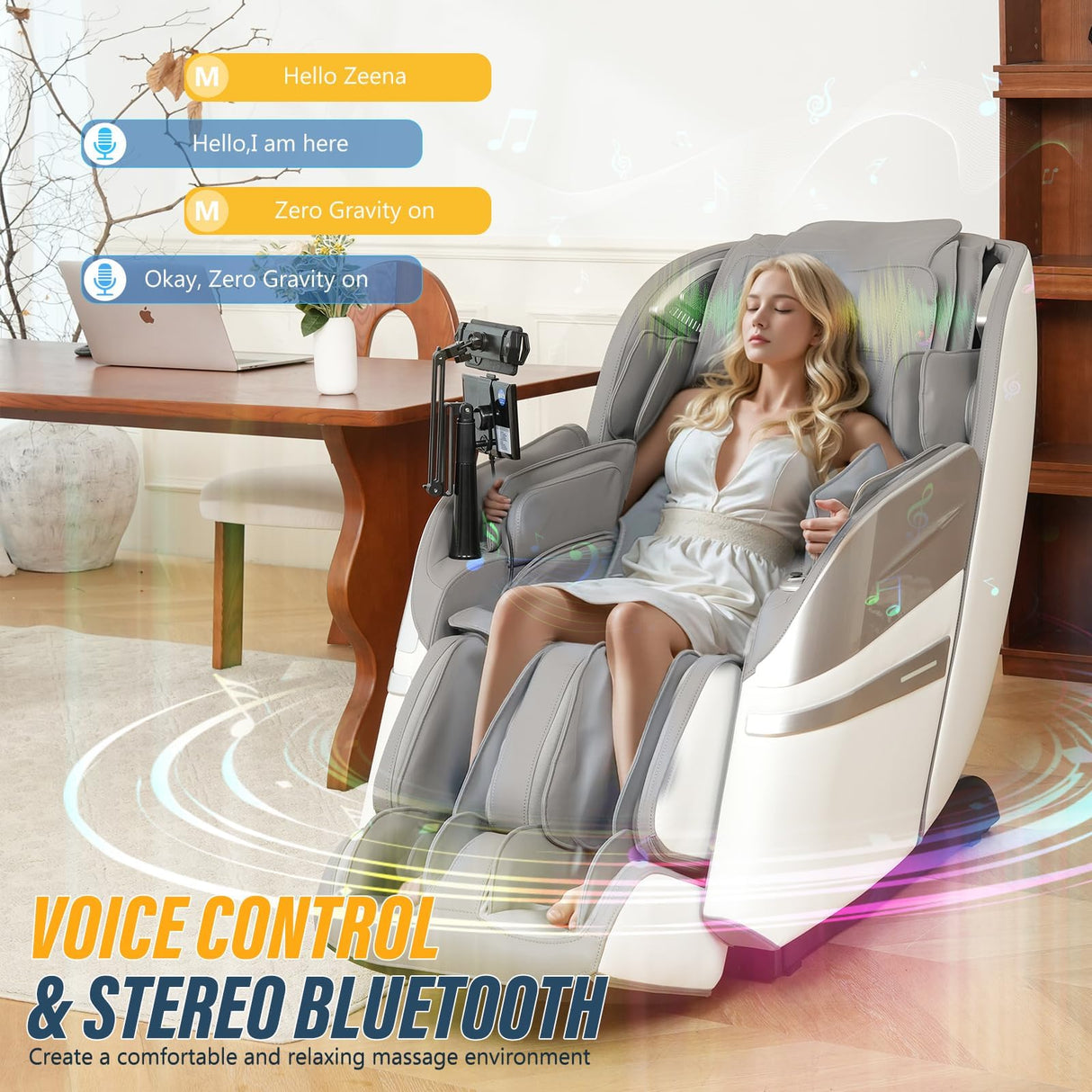 KTENTITO 2025 Massage Chair Full Body, 4D Zero Gravity Massage Chairs SL Track Shiatsu Massage Recliner Chair with Secure-Fit Arm Airbag, Waist & Calf Heating Voice Control Bluetooth Joystick G2 White KTENTITO