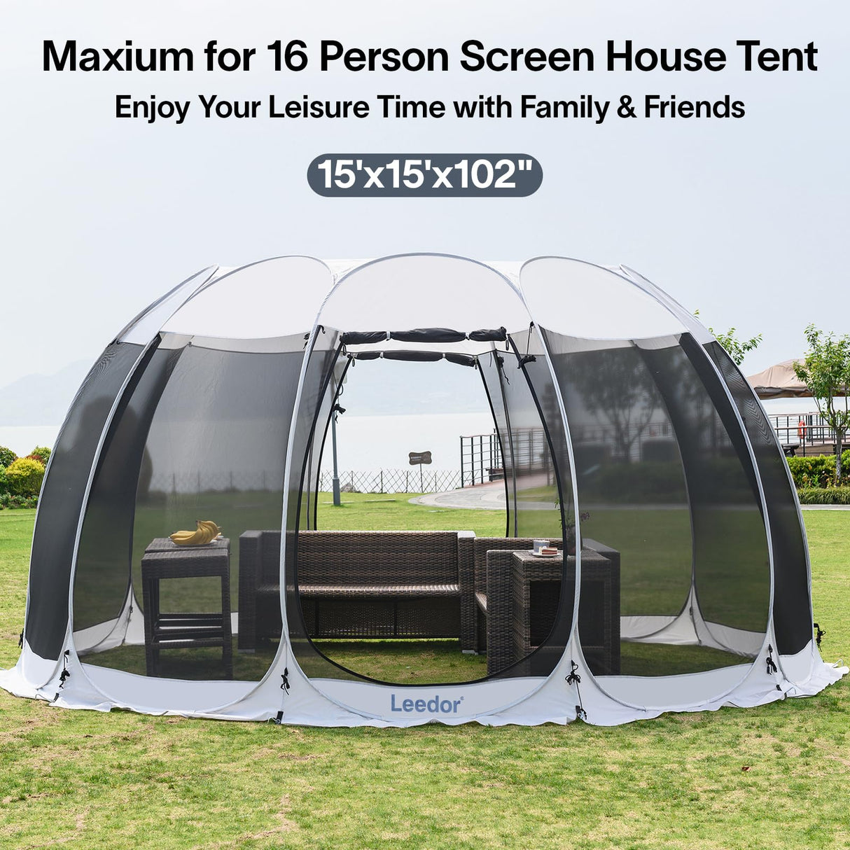 LEEDOR Pop Up Screen House, 12-15 Person Outdoor Screen Tent,Camping Screen Room with Carry Bag, Screen Gazebo with Mosquito Netting, Instant UV Resistant Sun Shelter for Garden Patio Backyard 15'x15' LEEDOR