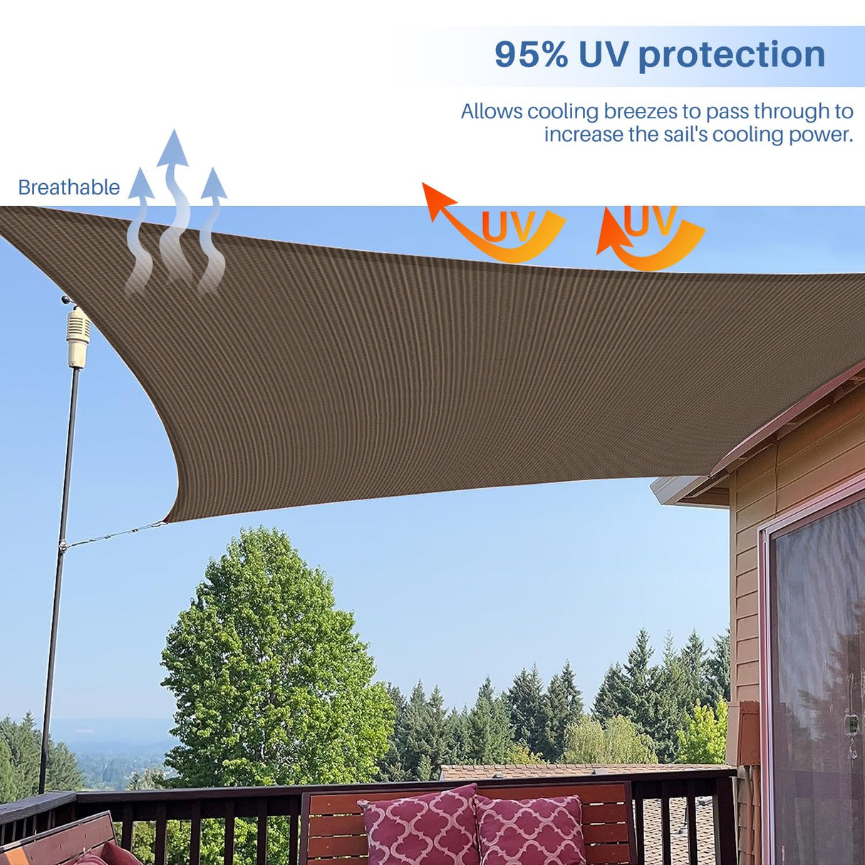 E&K Sunrise 10' x 15' Sun Shade Sail Rectangle Canopy Shade Cover UV Block for Patio Backyard Garden Outdoor (Brown) E&K