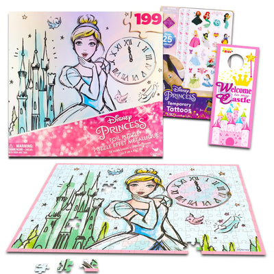 Cinderella Puzzle Set - Bundle with 199 Pc Cinderella Jigsaw Puzzle Plus Tattoos, More | Disney Princess Cinderella Puzzle for Teens, Adults