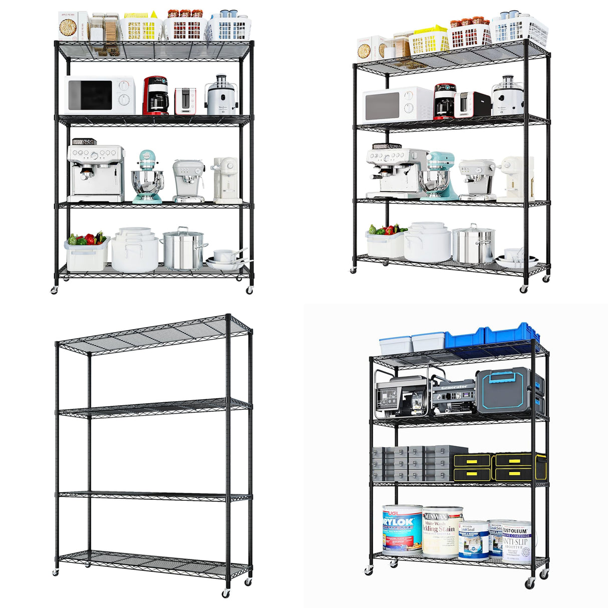 Heavy Duty N.S.F. Certified 4‑Tier Steel Wire Shelving with Wheels, 800 lb Commercial Storage Rack, Adjustable Utility Shelf for Home, Garage, Restaurant Storage Shelves (Black, 46" x 17.7" x 65") Generic