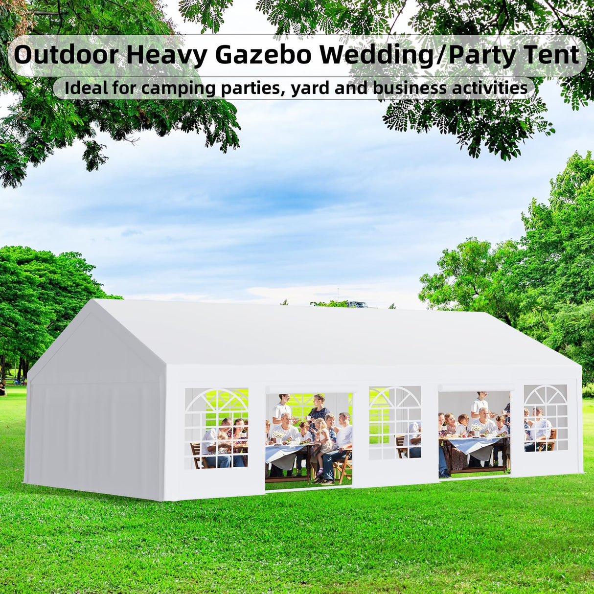 Garvee 20x32 Ft Heavy Duty Party Tent, Heavy Duty Outdoor Wedding Event Tent with Removable Sidewalls & Double Doors, Large Canopy Tent with Large White Roof and 4 Storage Bags for Parties, Weddings Garvee