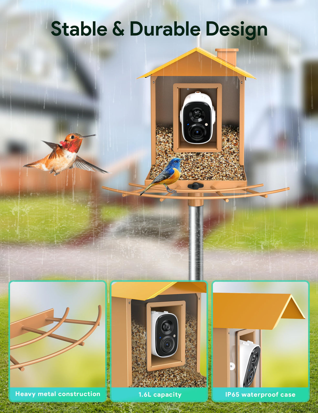 Osoeri Bird Feeder with Camera, Smart Bird Feeder Camera with 1080P HD AI Identify, Metal Bird Feeder Auto Capture Bird Videos & Motion Detection, Ideal Gift for Bird Lovers Osoeri
