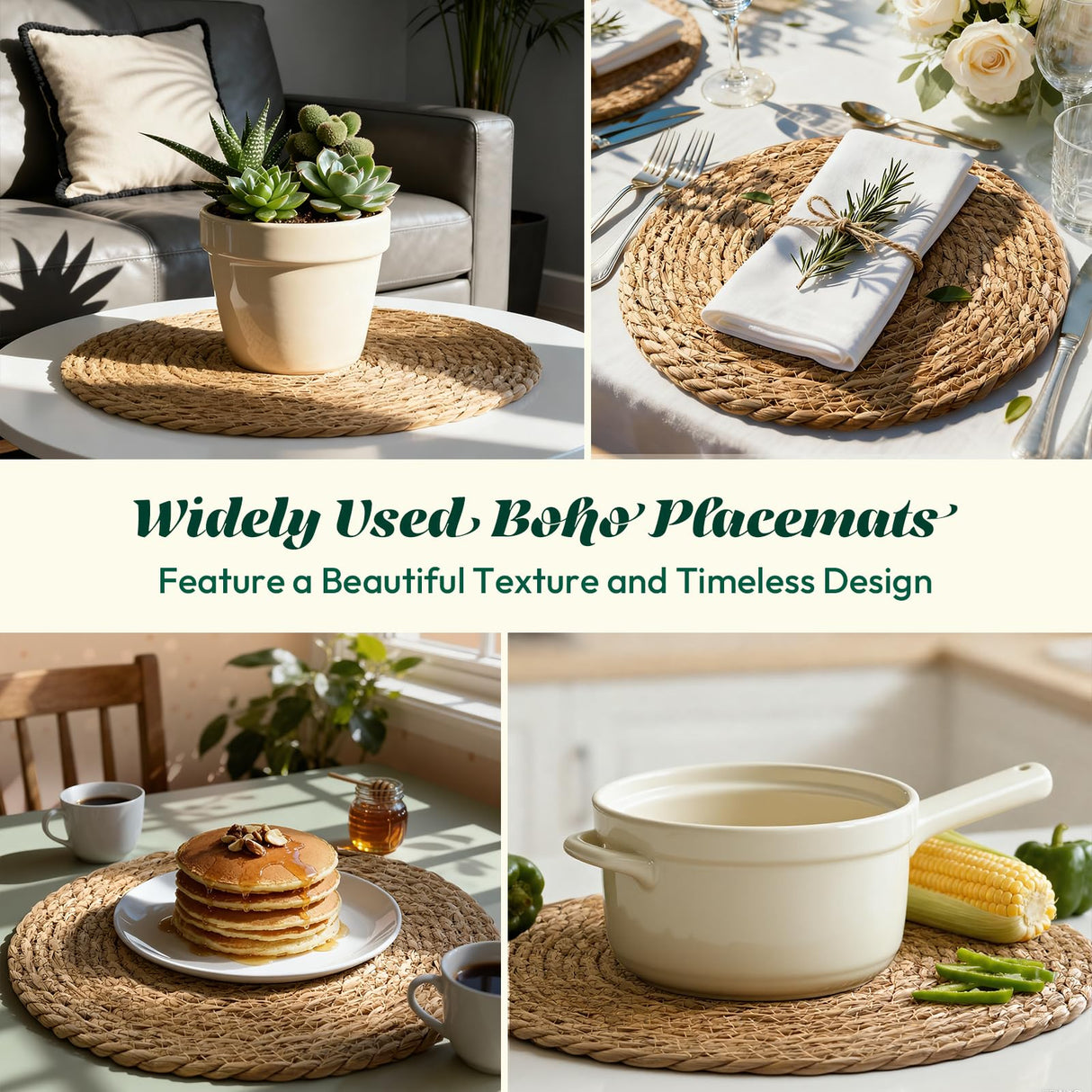 13 in Round Woven Placemats Plate Chargers Set of 12, Boho Farmhouse Rustic Woven Place Mats for Kitchen Dining Party Table Decor, Rattan Wicker Table Mats Jute Braided Chargers for Dinner Plates XOHUYD