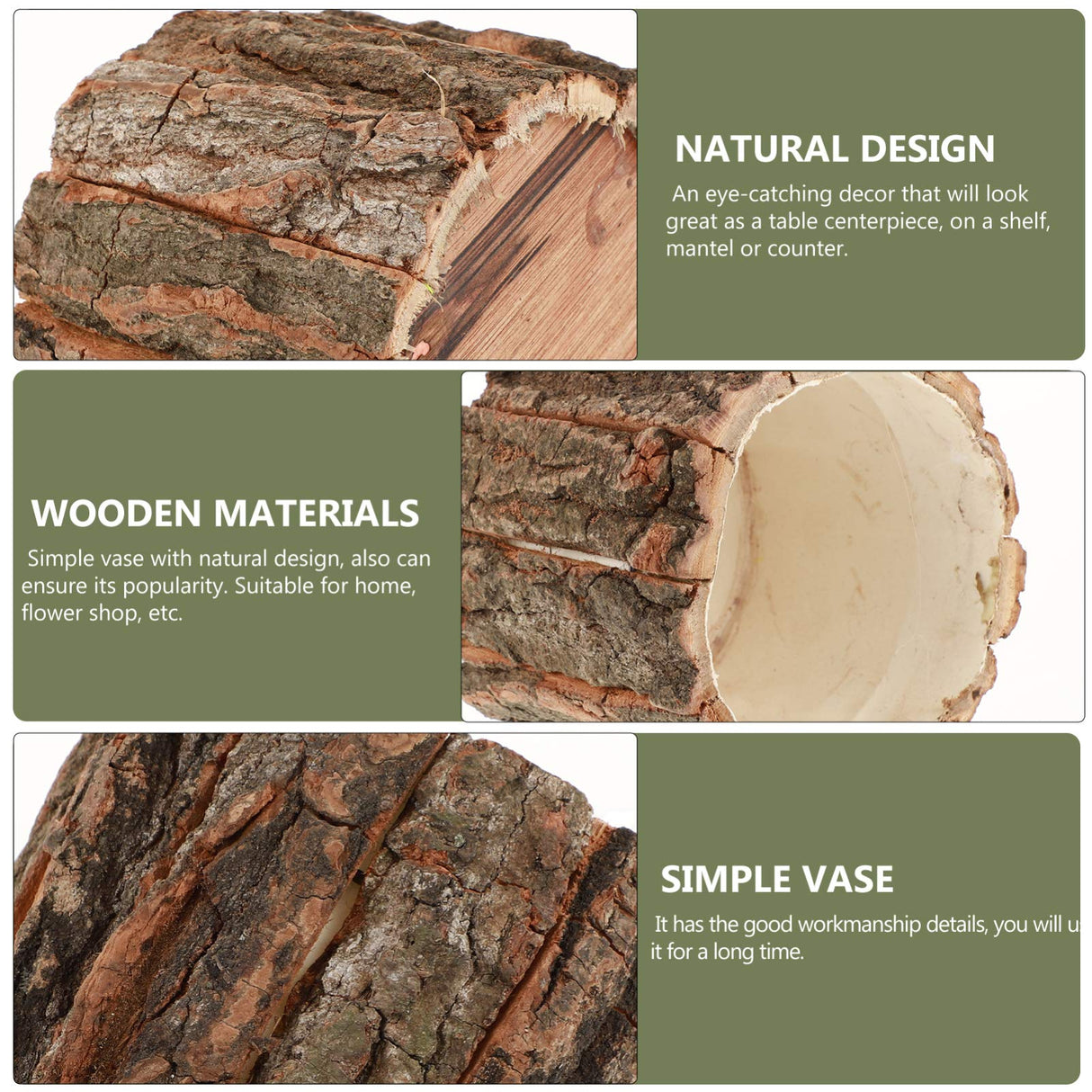 Wood Flower Pot Tree Stump Planter Artificial Plants Wood Vase Natural Wood Flower Pot Rustic Bark Planter Wood Farmhouse Decoration Healeved