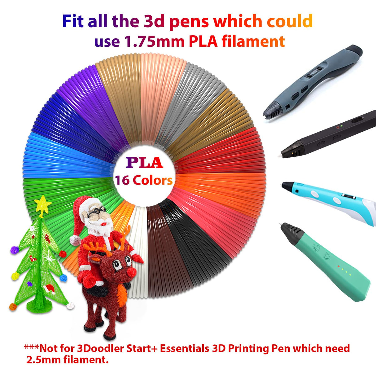 dikale 3D Pen Refills 3D Printer Pen Filament 1.75mm PLA (640 Feet 16 Colors) Bonus 250 Stencils eBooks - 3D Pen Filament dikale