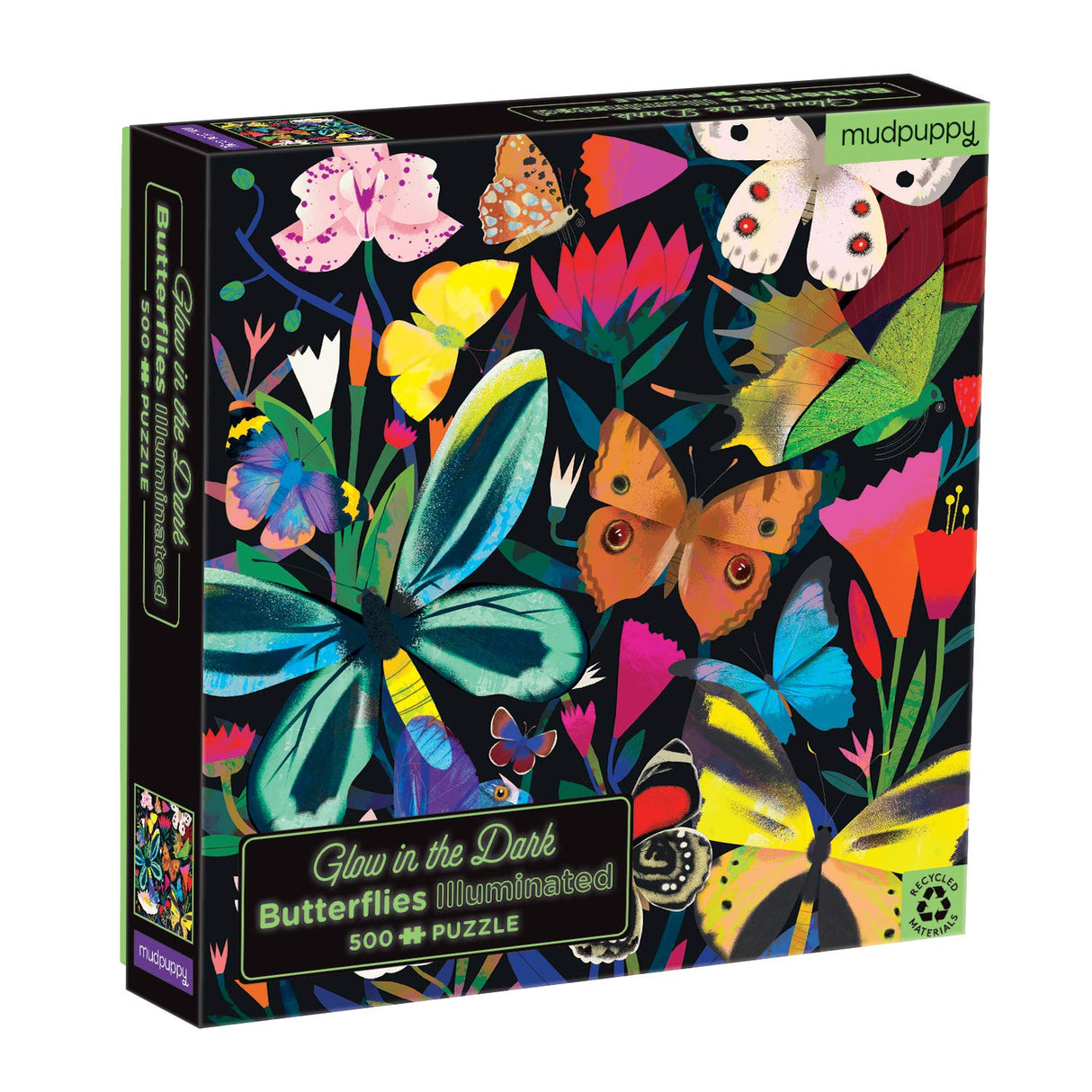 Mudpuppy Butterflies Illuminated 500 Piece Glow in the Dark Family Puzzle from Mudpuppy - 20" x 20" Glow in the Dark Puzzle, Perfect Family Activity, Ages 8+ Mudpuppy