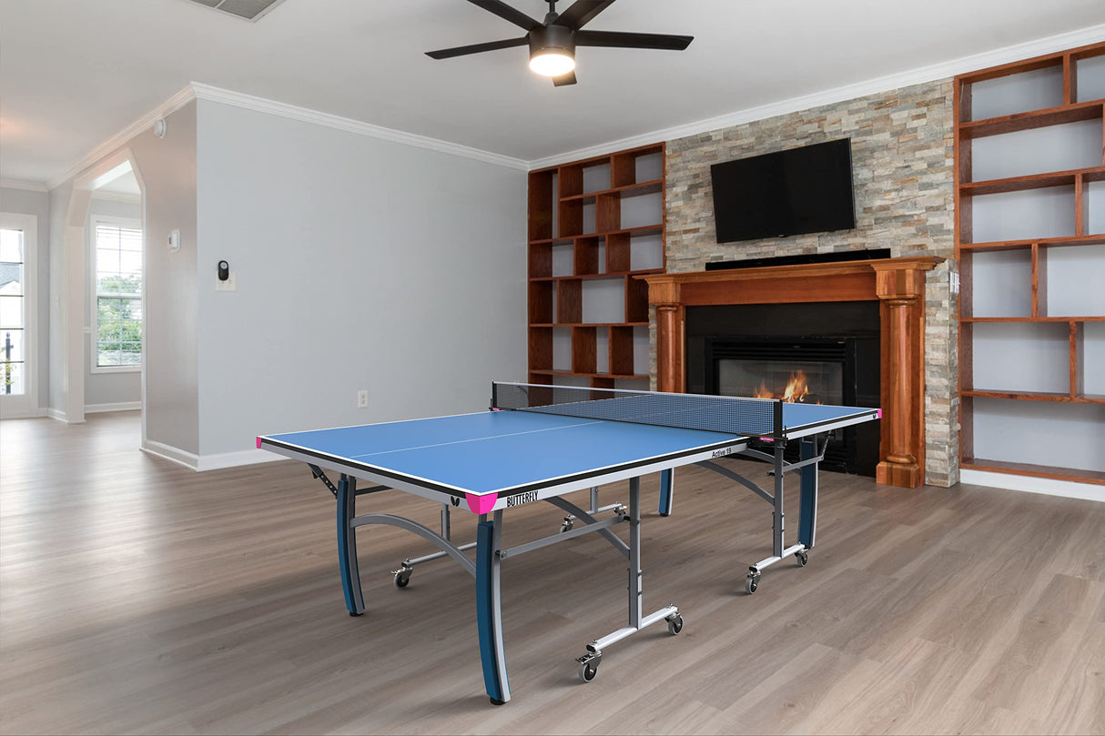 Butterfly Active 19 Table Tennis Table - Height Adjustable Legs Ensure A Level Surface - Quick Assembly - USATT Approved - Regulation 6" Net Included - Offers Playback Position Butterfly