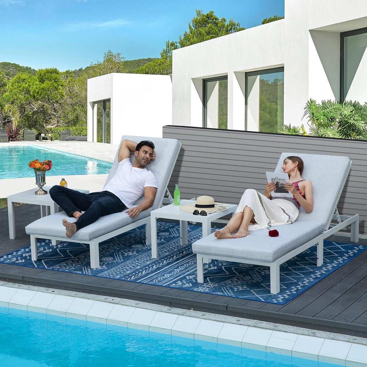 NICESOUL Extra Large Aluminum Patio Furniture Set with Chaise Lounge, All-Weather 29" Wide Seats Outdoor Sofa Conversation Set, 16 Piece Modern Sectional Couch for 14 Seats, for Garden, Light Gray NICESOUL