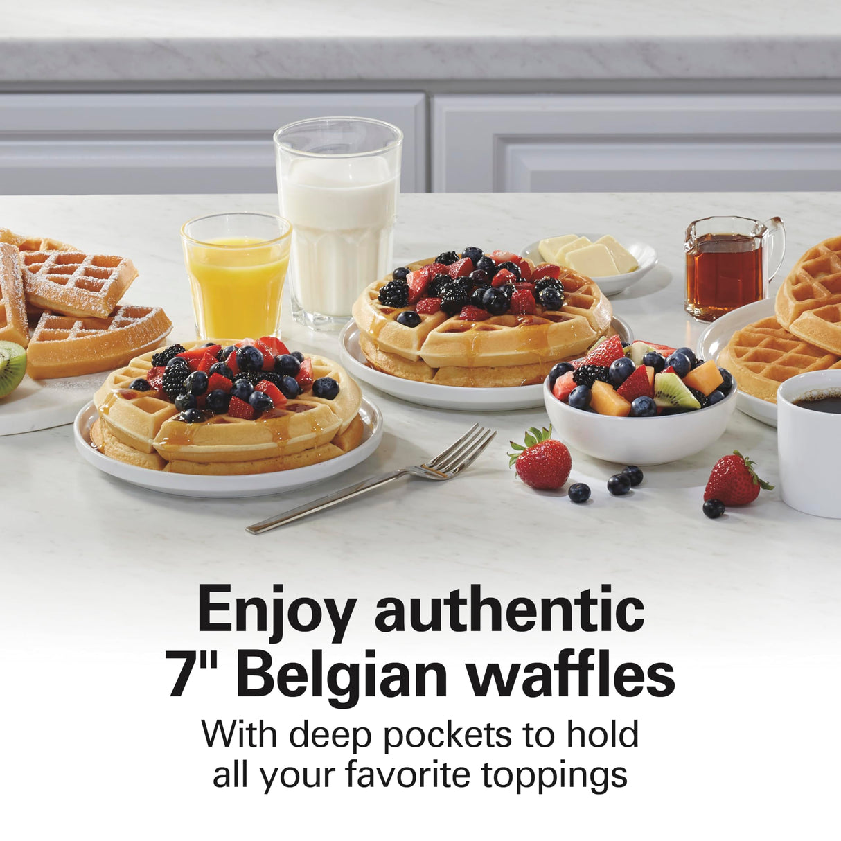 Hamilton Beach Belgian Waffle Maker with PFAS-Free Non-Stick Ceramic-Coated Plates, Browning Control, Indicator Lights, Stainless Steel (26081) Hamilton Beach