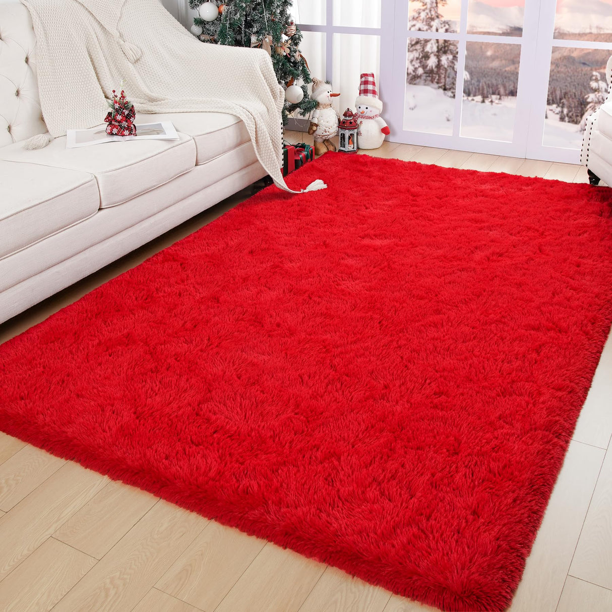 Chicrug Soft Area Rugs for Bedroom Living Room Plush Fluffy Rug 3x5 Feet, Shag Furry Area Rug Carpet Non Shedding for Nursery Children Kids Girls Room Home Decorative,Red Chicrug