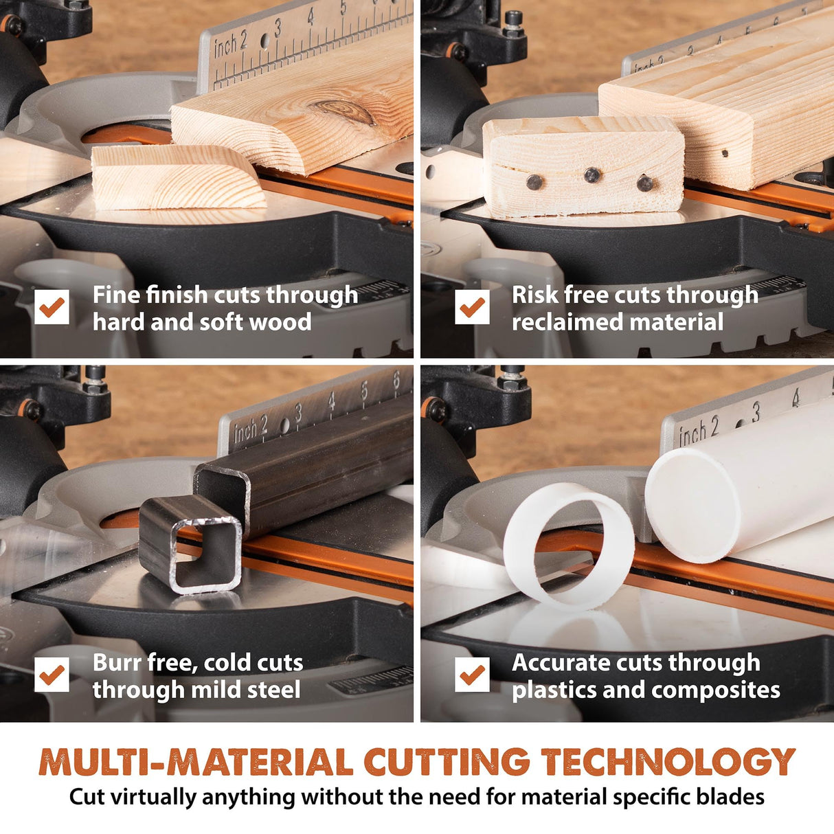 Evolution R8MTS | 8-1/4” Convertible Miter/Table Saw | Multi-Function Saw | 0-45° Bevel & +/- 45° Miter | Multi-Material Cutting: Wood, Plastic, Metal | Compact, Powerful 12A Motor | TCT Blade Incl EVOLUTION