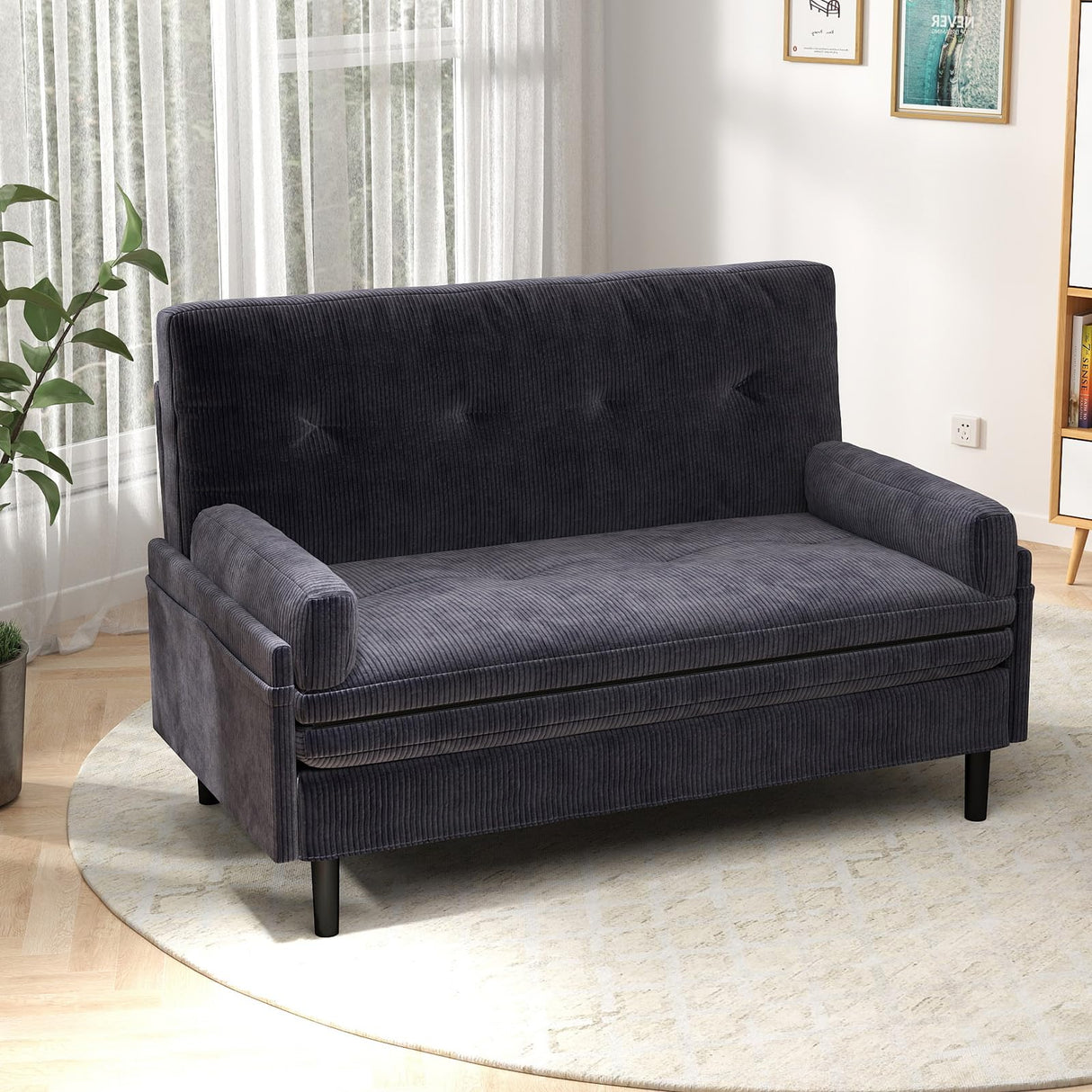 homeokay Convertible Queen Sleeper Sofa Bed Couch, with Pull-Out Feature, 5 Adjustable Backrest Positions, Removable Armrests, Ottoman, and Storage for Living Room(Gray) homeokay