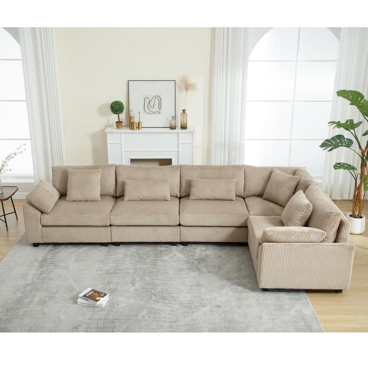 Ball & Cast 146" Corduroy Oversized Modular Sectional Sofa, Convertible 5 Seater L Shaped Couch with Pillows for Living Room,Office, Free Combination,Brown Ball & Cast