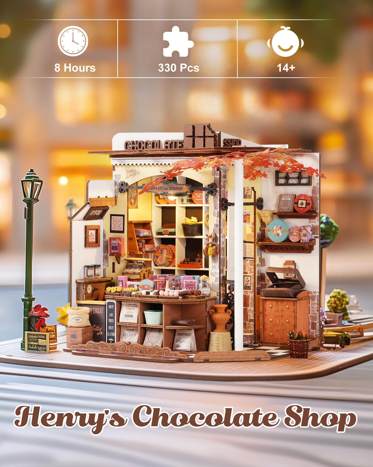 Rolife DIY Miniature House Kit Henry's Chocolate Shop 1:18 Scale Dollhouse Diorama, Tiny House Building Kit Crafts for Adults Home Decor Gift for Boys Girls Rolife
