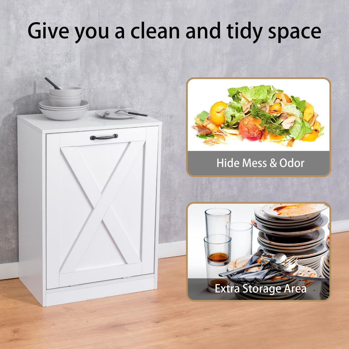 Zedesey 13 Gallon Wooden Tilt Out Trash Cabinet Hidden Trash Can Kitchen Recycling Cabinet Laundry Cabinet for Kitchen, Living Room (White) Zedesey