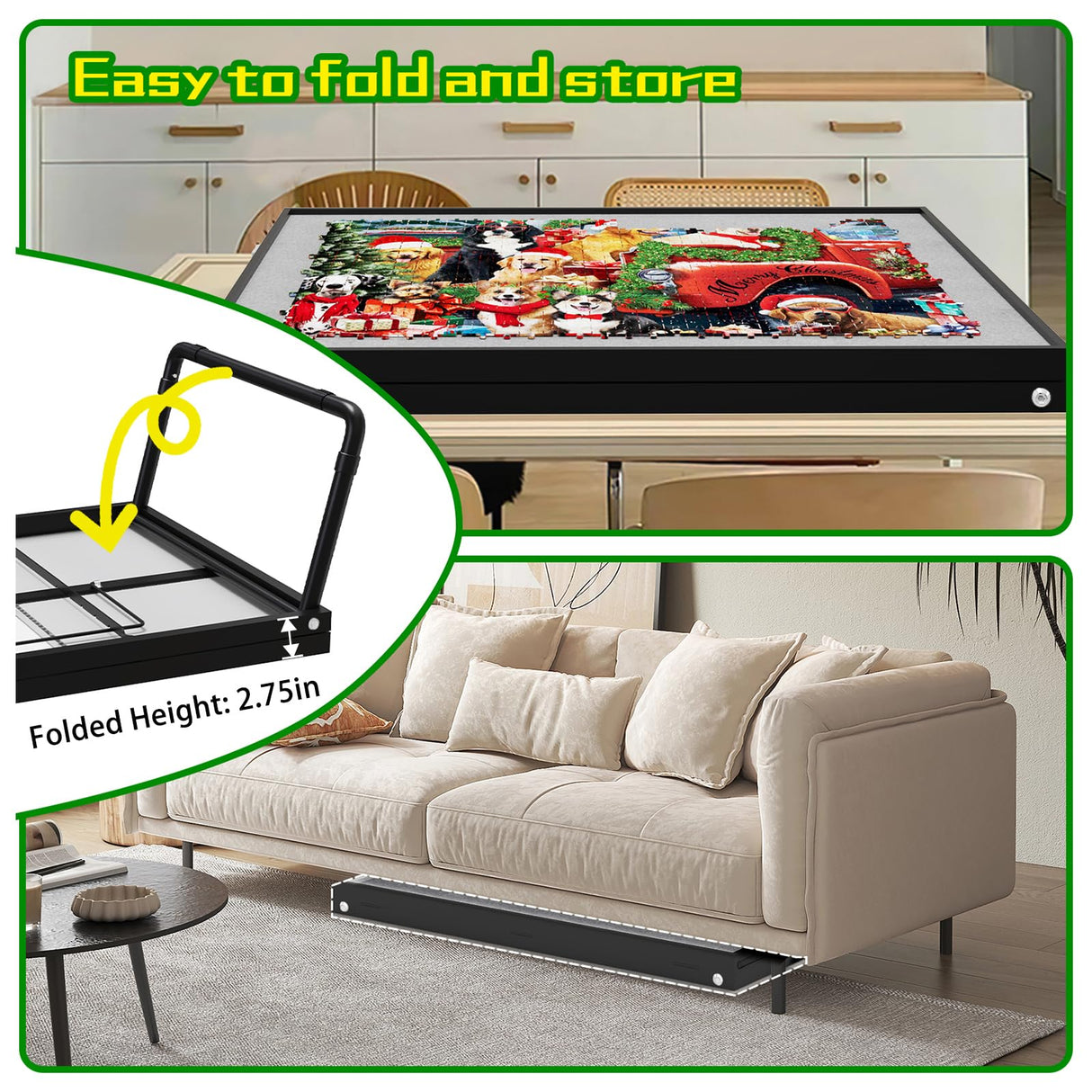 Doerpuz Jigsaw Puzzle Table Adjustable Height-18,28inch,2 in 1 Design Metal Puzzle Table with Legs Aluminium,Puzzle Tables for Adluts and Kids,Foldable Puzzle Table with Drawers,Felt,and Cover Doerpuz