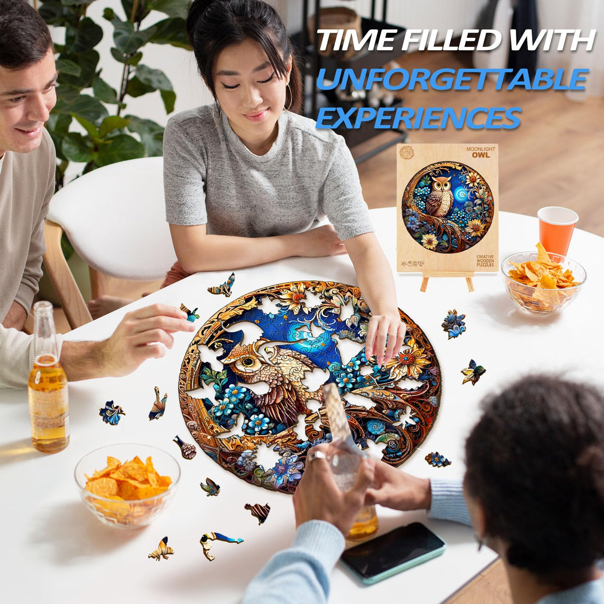 masseruon Wooden Puzzles for Adults-Moonlight Owl, Unique Shaped Jigsaw Puzzles for Adult(M, 190pieces, 11.4x11.4in), Beautiful Animal Shaped Wood Puzzles, Christmas Family Game Birthday Gift masseruon