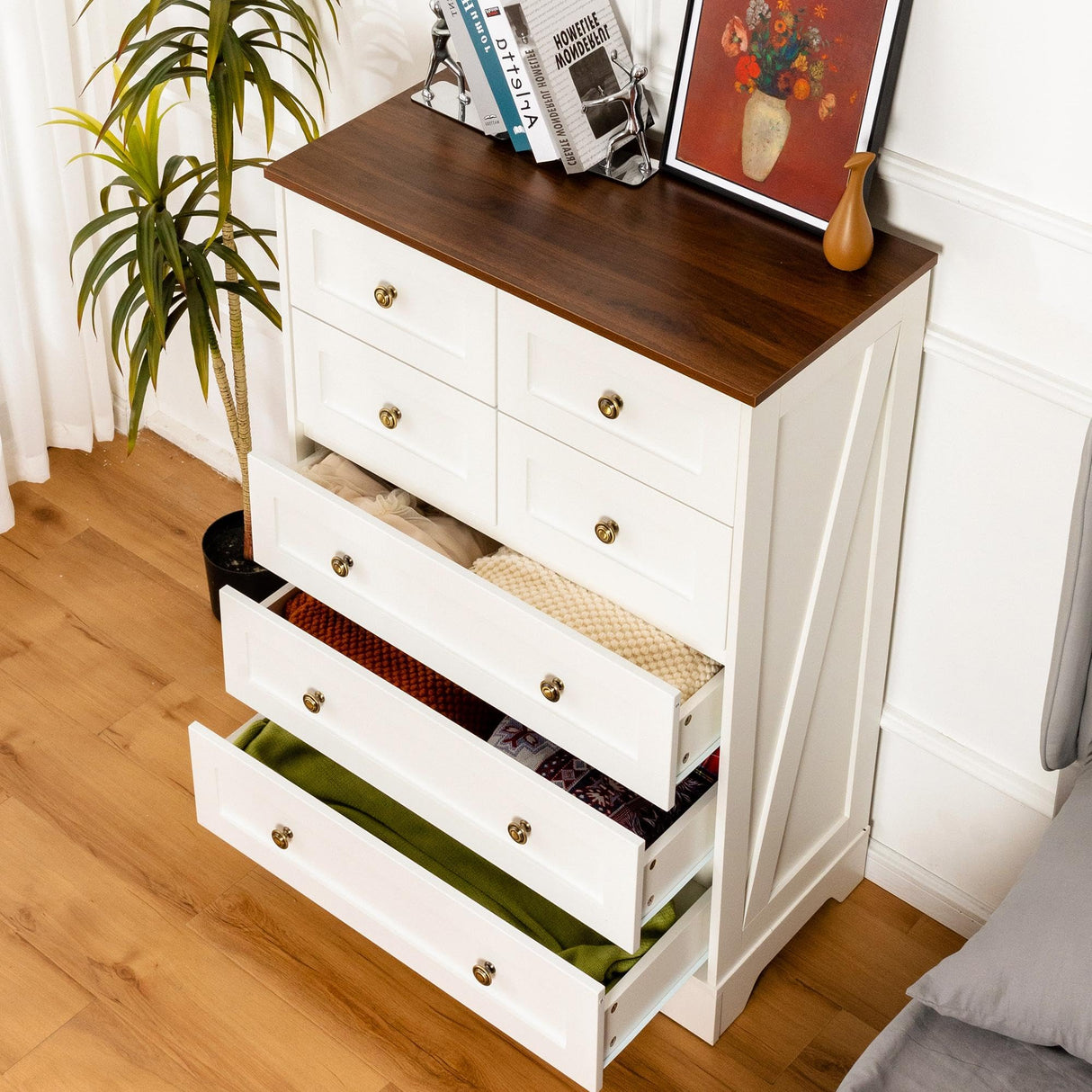 spanspace 7 Drawers Tall Dressers for Bedroom, 44" Wood Chest of Drawers with Metal Handle, Farmhouse Dresser for Living Room, Hallway spanspace