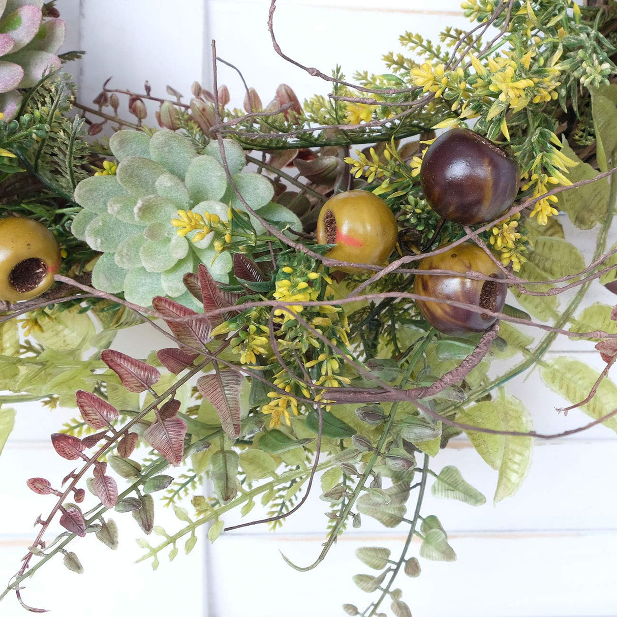 idyllic 22 Inches Christmas Wreath of Assorted Fern Leaves and Succulents Berry, Winter Spring Artificial Wreath for Front Door, Wall, Window, Farmhouse idyllic
