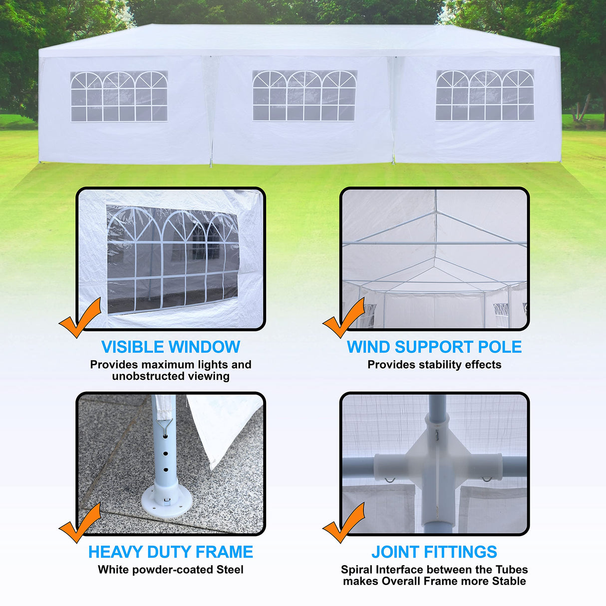 SereneLifeHome Pop Up Canopy Tent - 10x30 Portable Commercial Instant Shelter Foldable/Collapsible Sun Shade Waterproof Tent w/ 8 Walls - 8 Sand Bag, 8 Stake & Ropes White (SLTET30NG) SereneLife