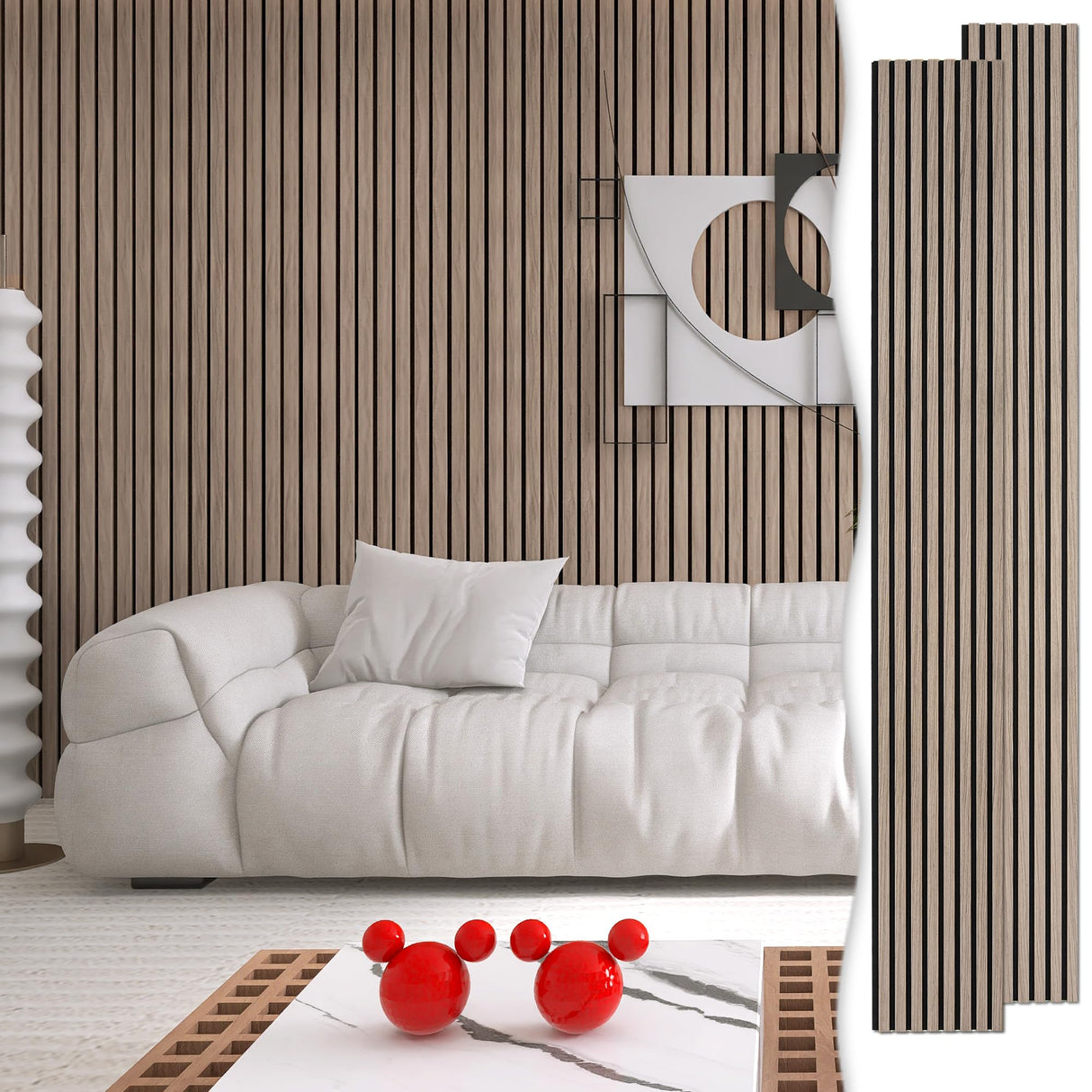 eazart Acoustic Wood Veneer Slat Wall Panels for Interior Wall and Ceilings Decor | Sound-Absorbing Felt Board | 3D Sound Proof Decorative Panels | 94.49β x 23.62β Each Box | 2 Pack | Natural Walnut eazart