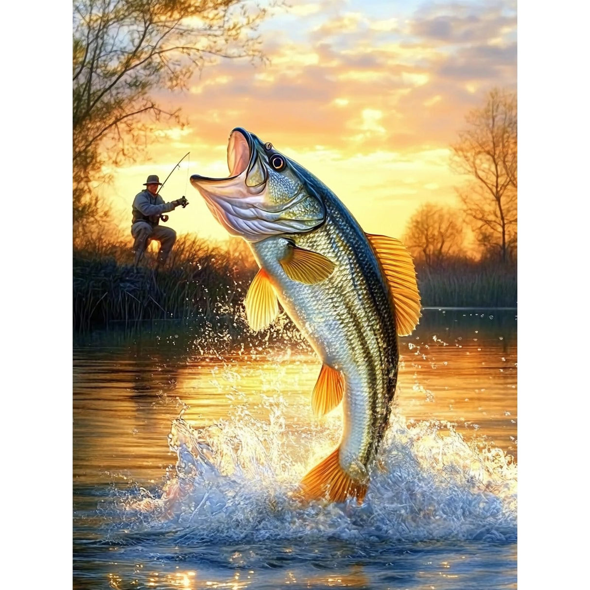 MISCER Fishing Diamond Art Kits for Adults, Fisherman Diamond Painting Kits for Beginners, 5D Full Drill Round Paint with Diamonds Pictures, Gem Art Painting DIY Crafts Kit Decor 12x16inch MISCER