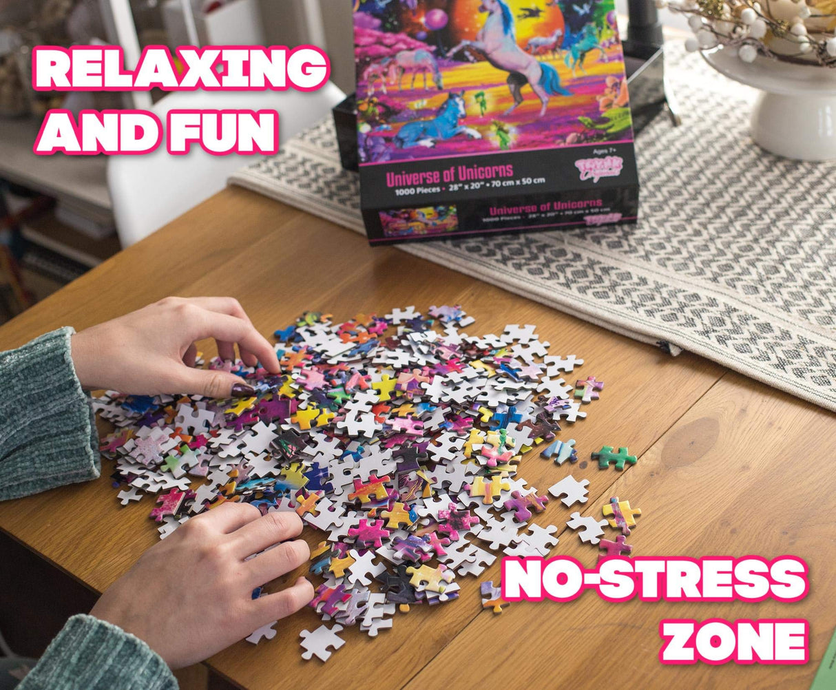 Universe of Unicorns Rainbow Fantasy Puzzle for Adults and Kids | 1000 Piece Jigsaw Puzzle Toy | Interactive Brain Teaser for Game Night | 28 x 20 Inches Toynk