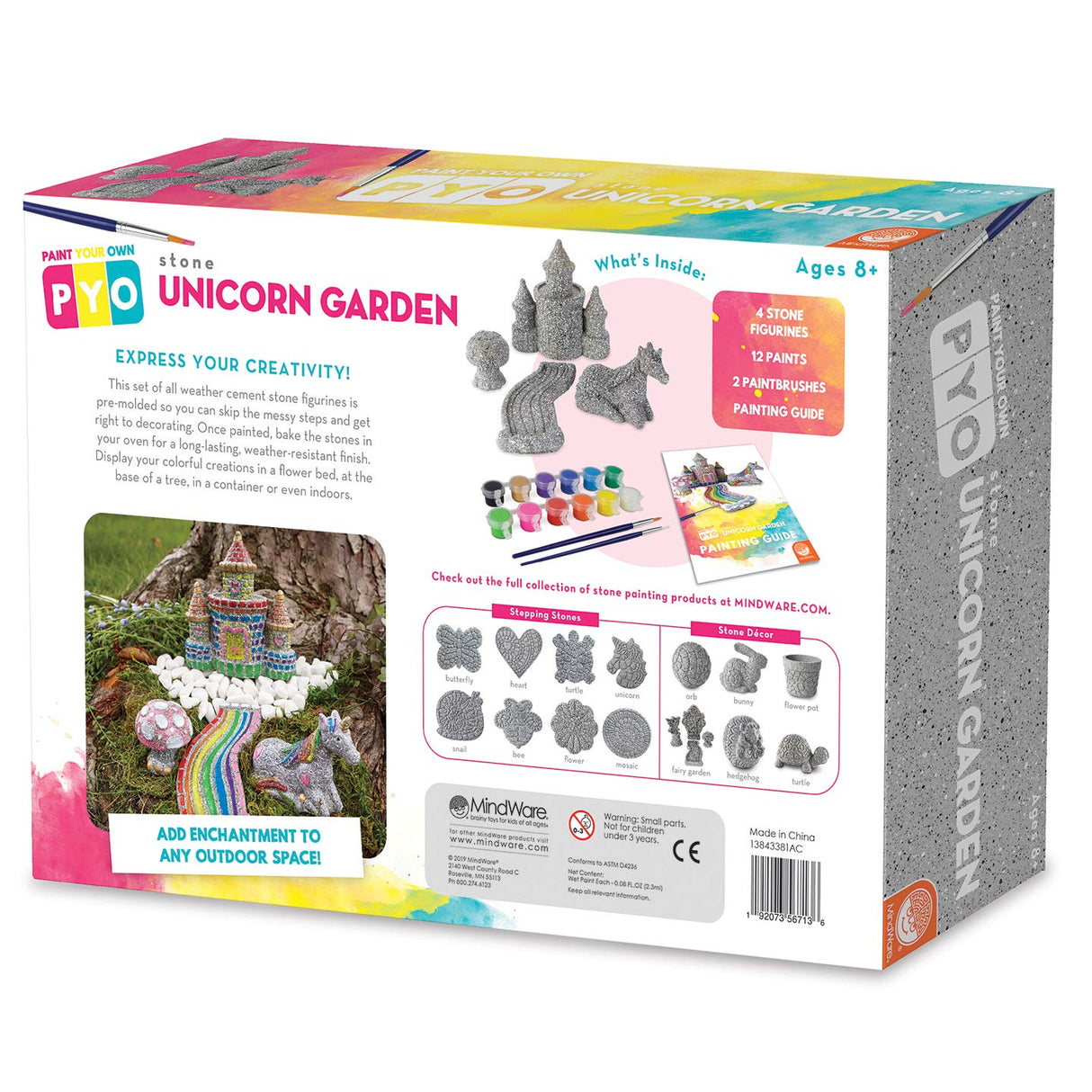 MindWare Paint Your Own Stone Unicorn Garden – Weather-Resistant Garden Rocks Paint Kit for Kids – Includes Paint, Brushes and Instructions – Ages 8 and Up MindWare