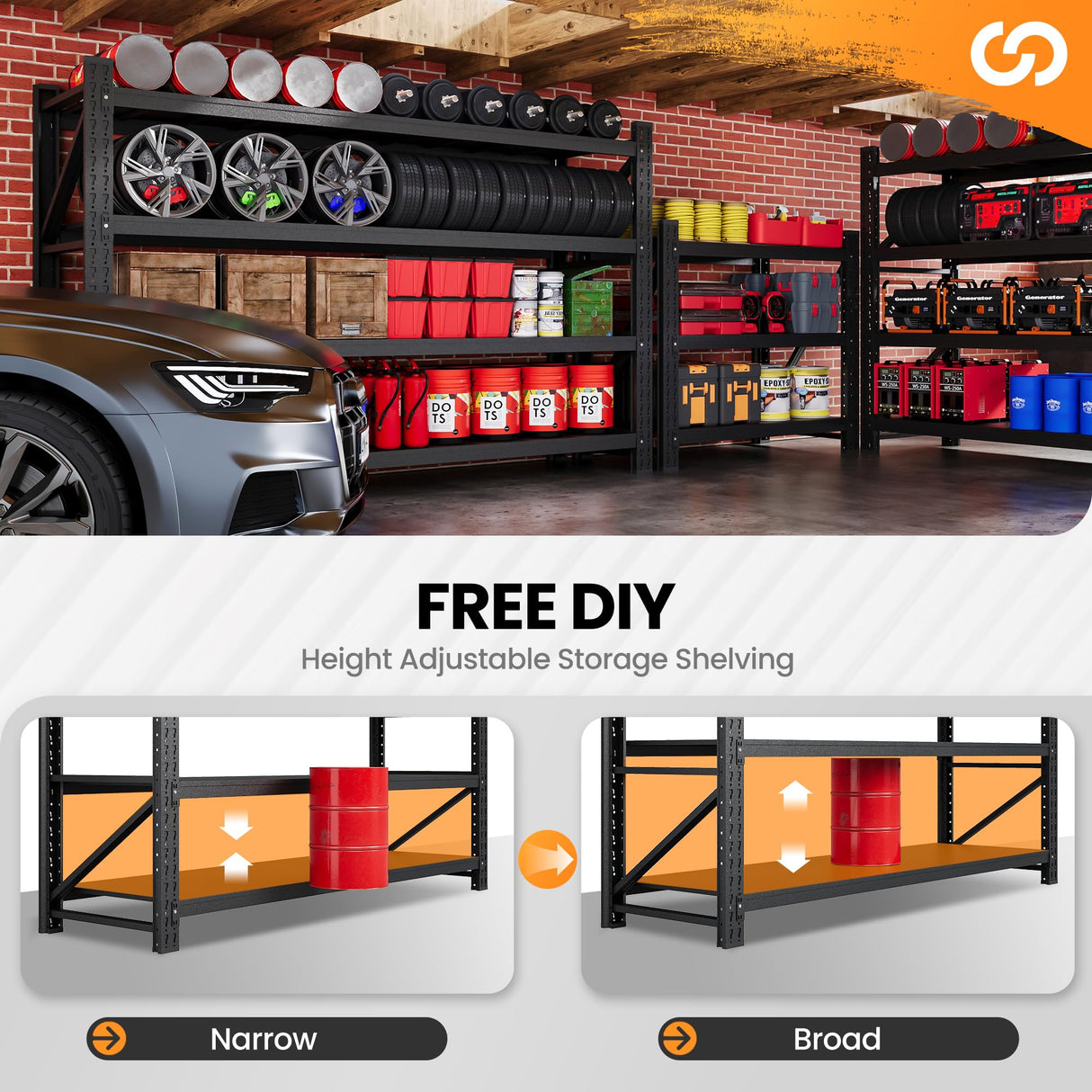 75” W Heavy Duty Metal Shelf, 8000LBS Metal Garage Shelving Units, 4 Tier Storage rack shelves, Steel Industrial Shelving , Adjustable Standing Shelf for Basement/Warehouse 75"W x 24"D x 70"H, Black AFAIF