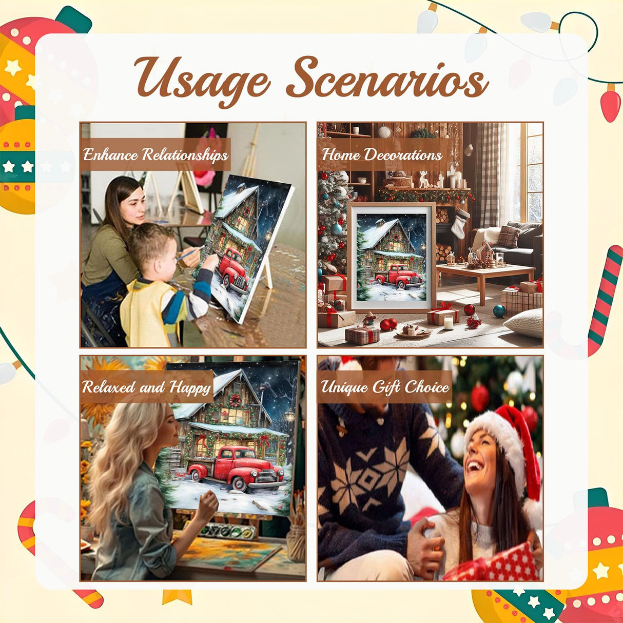 Arttoplus Christmas Paint by Numbers Kit for Adults Beginner-Red Truck Adult Paint by Number Kits on Canvas, DIY Acrylic Oil Painting by Numbers for Adults for Gift Home Wall Decor(16x20inch) Arttoplus